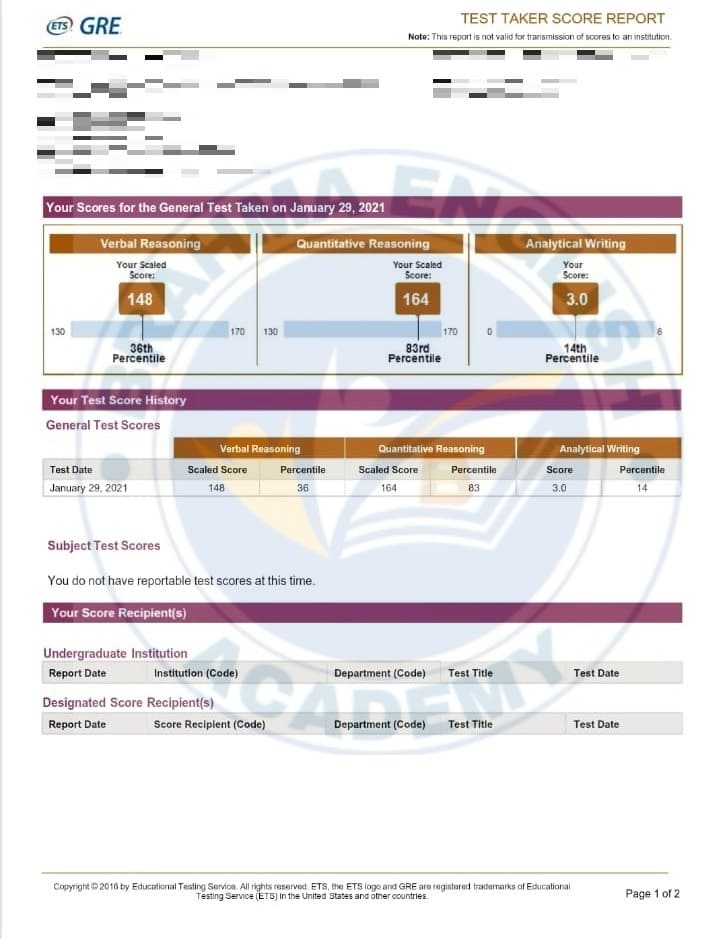 GRE Student Result 1 - Brahma English Academy