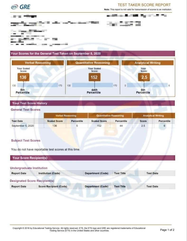 GRE Student Result 10 - Brahma English Academy