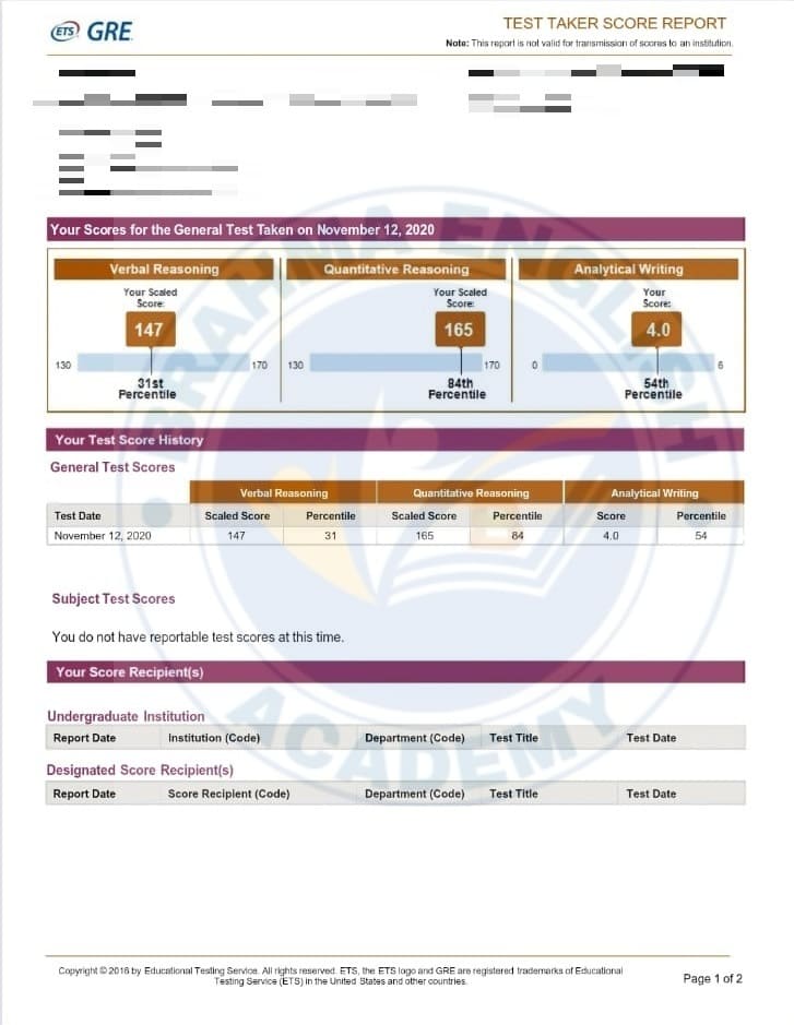 GRE Student Result 2 - Brahma English Academy