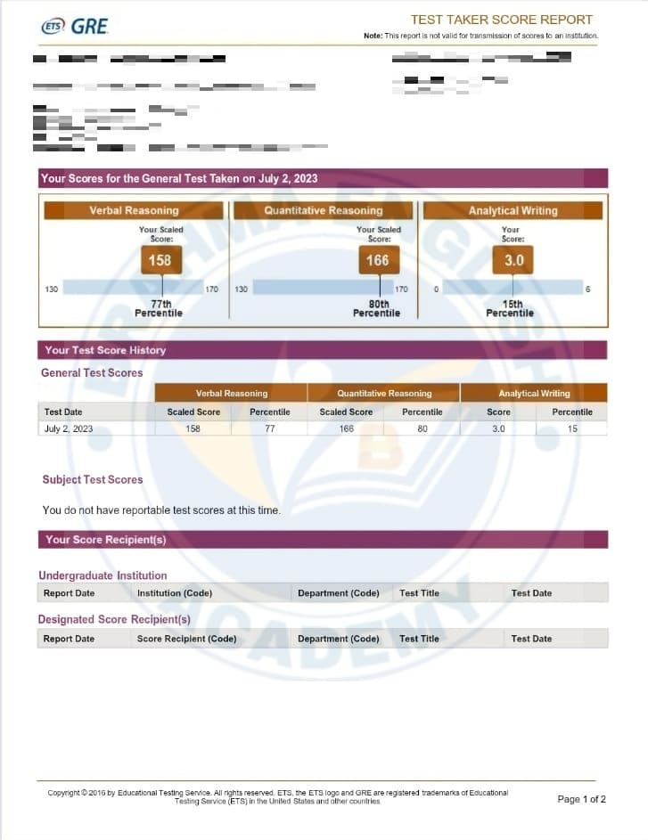 GRE Student Result 7 - Brahma English Academy