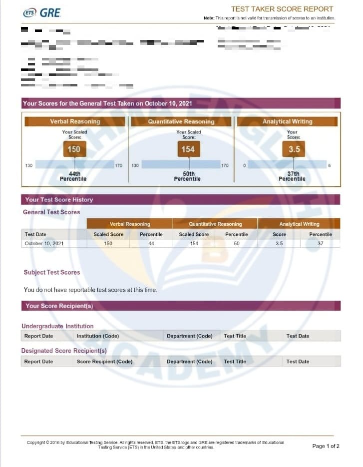 GRE Student Result 8 - Brahma English Academy