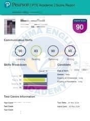 PTE score 90 student result 3