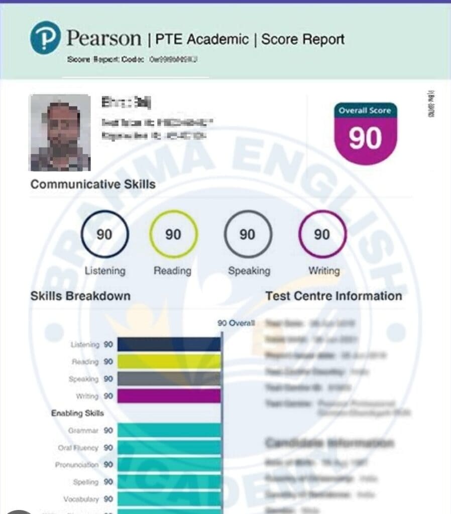 PTE score 90 student result 6