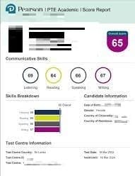 PTE score between 60 and 69 result 5