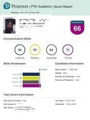 PTE score between 60 and 69 result 8