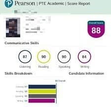 PTE score between 85 and 89 result 2